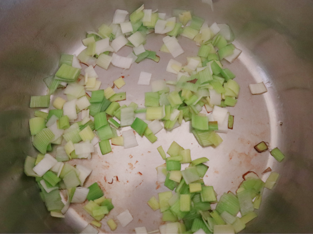 Leeks cooking in the instant pot